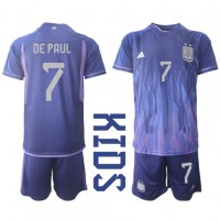 Argentinien Rodrigo de Paul #7 Fußballbekleidung Auswärtstrikot Kinder WM 2022 Kurzarm (+ kurze hosen)